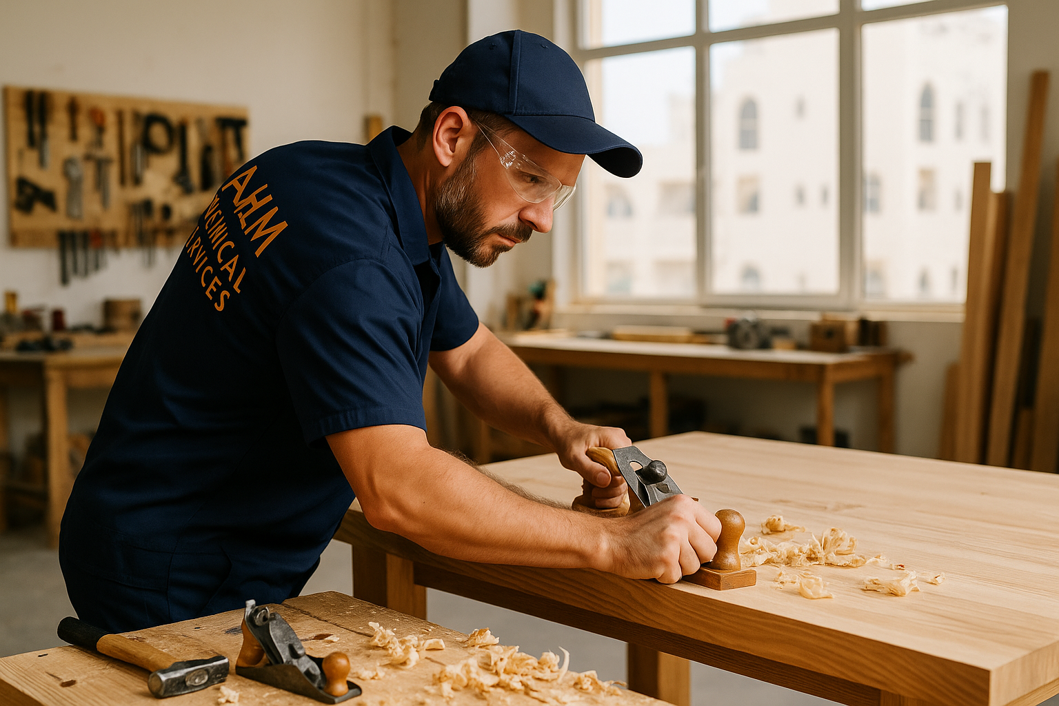 A.H.M Technical Services plumber repairing a sink trap under a kitchen cabinet in Dubai